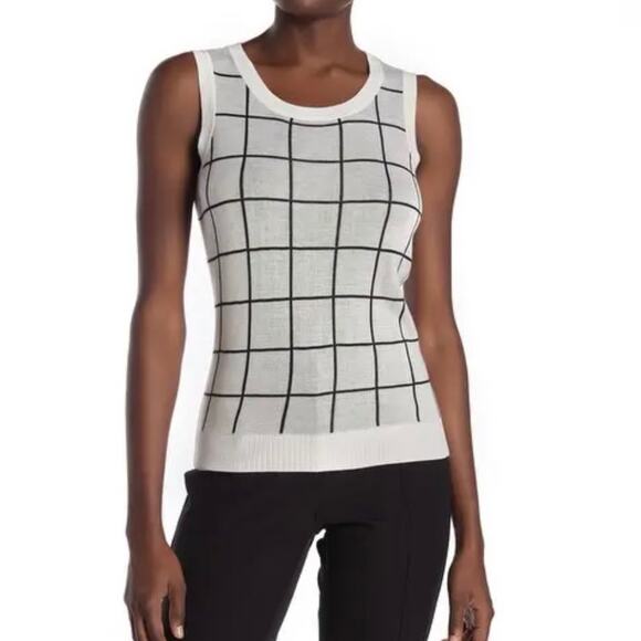Halogen White & Black Box Striped Sweater Vest - Picture 1 of 10